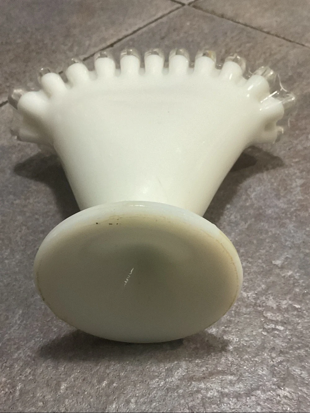 Fenton Cream Milk Glass Ruffled Edge Pedestal Vase